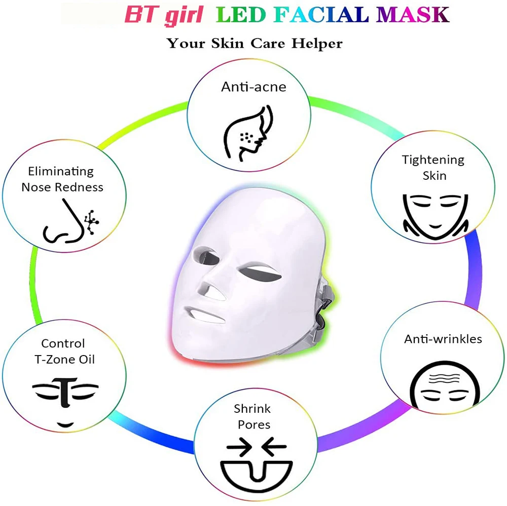 BTgirl LED Terapija Veido Kaukė 7 Spalvų Fotonų Veido Mašina Raukšlių, Spuogų Šalinimas, Odos Atjauninimas Vietoje Švaresnis Prietaisas