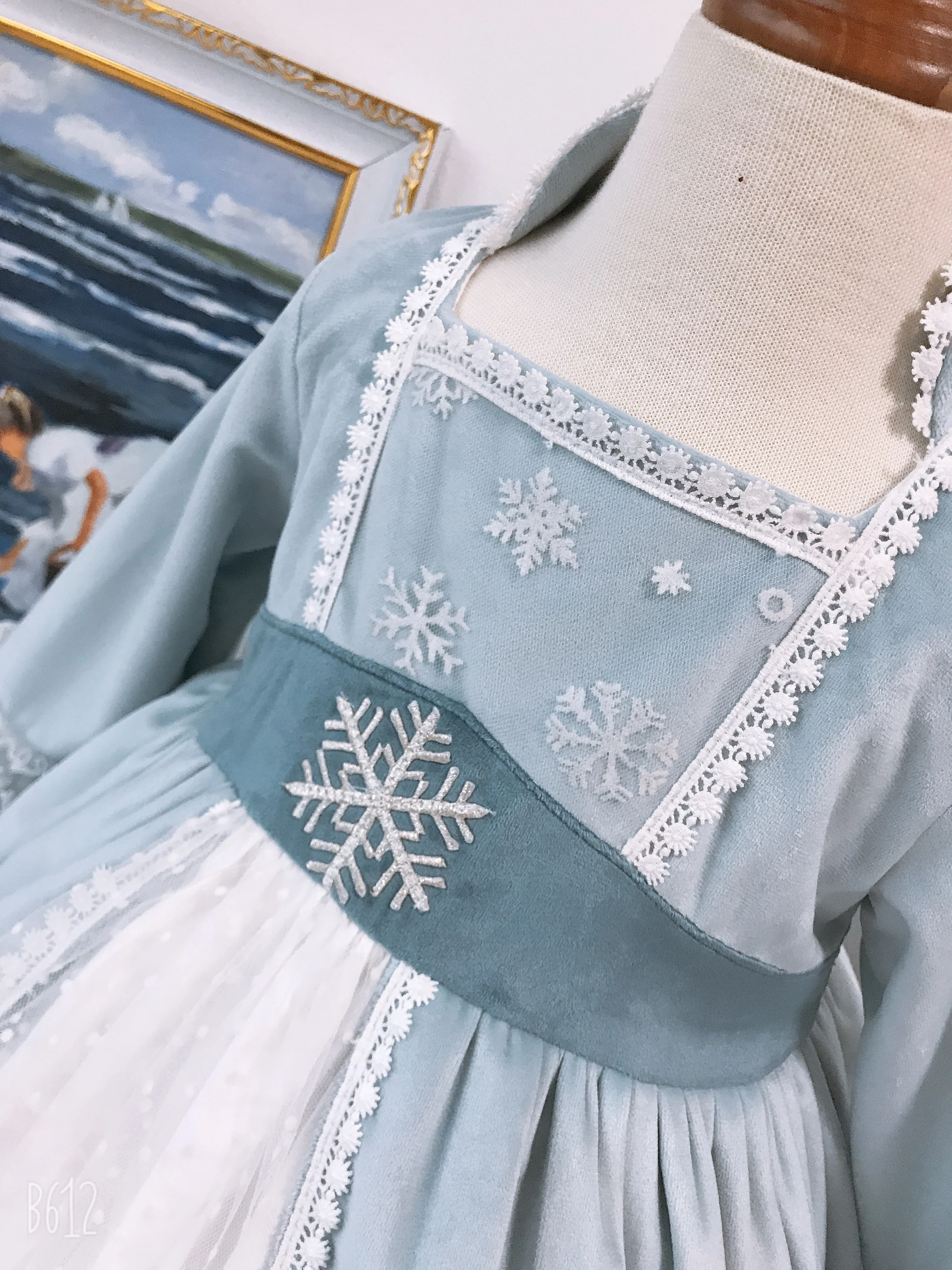 Baby Girl Rudens Žiemos Šviesiai Mėlyna Sniego Aksomo ilgomis Rankovėmis Lolita Princess Kamuolys Suknelė Suknelė Mergina Kalėdų Atsitiktinis