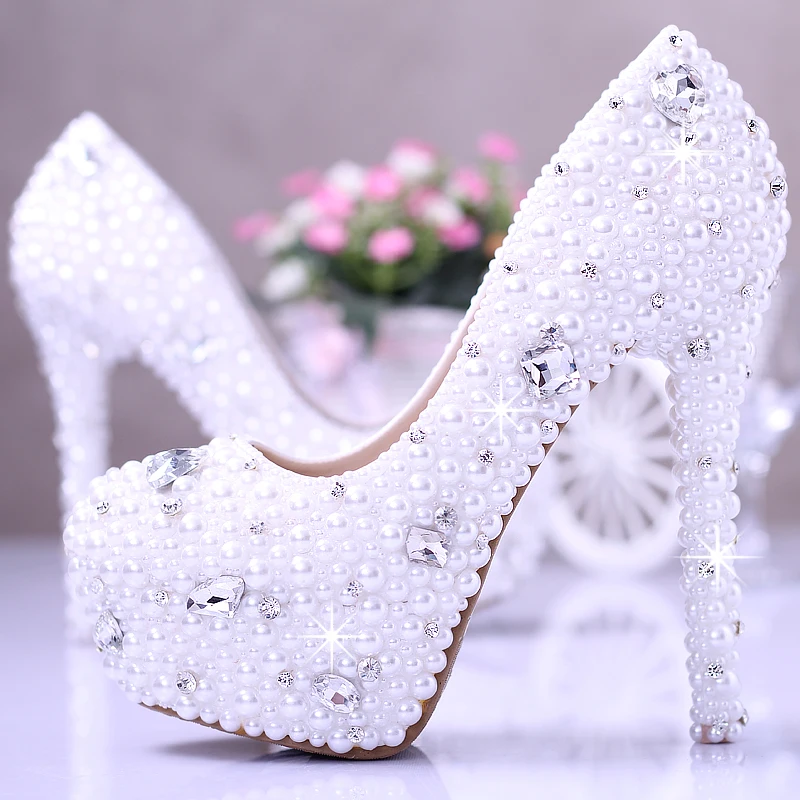 Baltas perlas vestuvių batai krištolo ir deimantų vestuviniai batai su aukšti vandeniui platforma batai vestuvių nuotraukos šalies bateliai mergaitei
