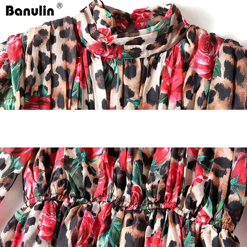 Banulin Mados kilimo ir tūpimo Tako ilgomis Rankovėmis Maxi Suknelės Moterų ilgomis Rankovėmis Leopard 