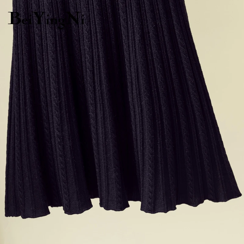 Beiyingni Naują Atvykimo Mezgimo Sijonas Moterims Kietas Vintage Mados Plisuotos Midi Sijonai Ponios Megzti Minkštas Korėjos Sijonas Faldas Mujer
