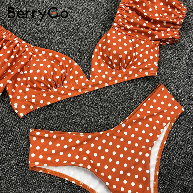 BerryGo Polka dot spausdinti bikini nustatyti 2020 m. maudymosi kostiumėliai moterims, Aukštos sumažinti vasaros besimaudančių V-kaklo maudymosi kostiumėlį moteris biquini Seksualus maudymosi kostiumas