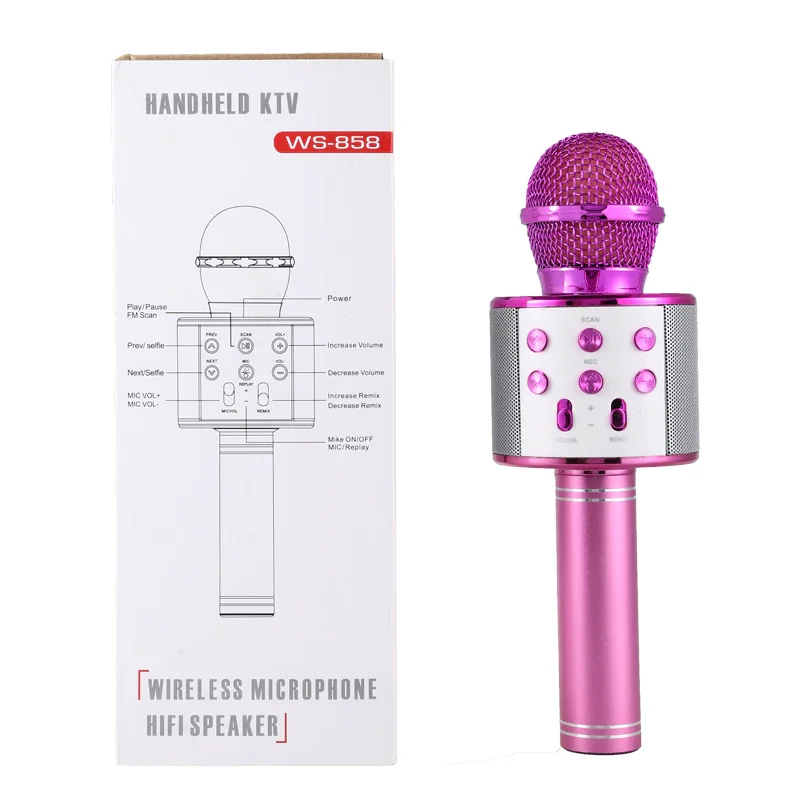 Bevielis karaoke mikrofonas ws-858,kišeninis mikrofonas, garsiakalbis, balso įrašymui, mikrofonas, bevielio Garsiakalbio