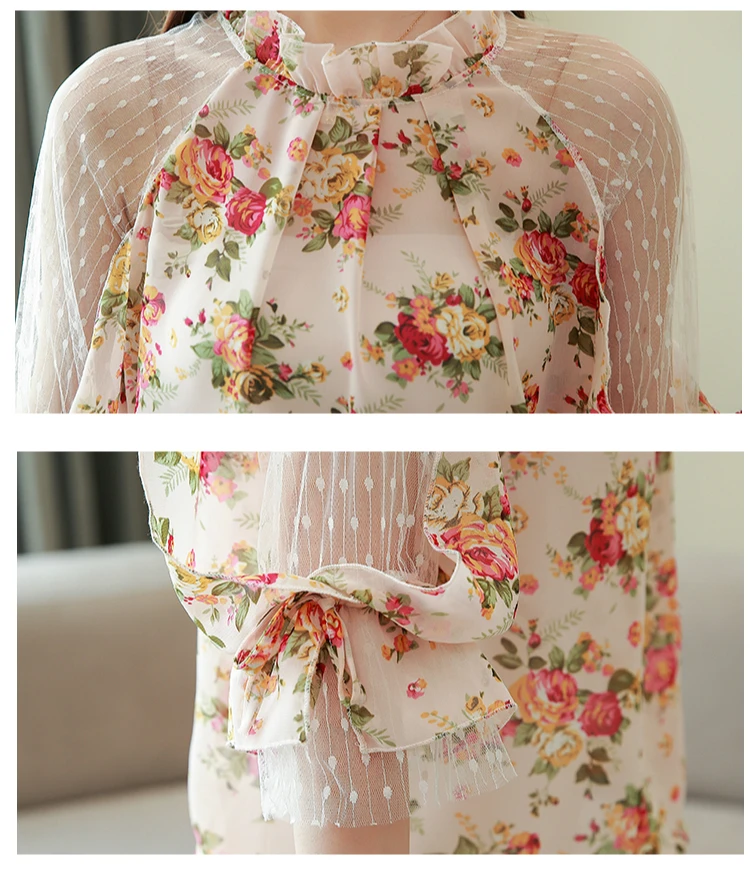 Blusas mujer de moda 2021 moterims palaidinės camisas mujer gėlių spausdinti nėriniais, šifono palaidinė moterims moteriški viršūnes ir palaidinės 4068 50