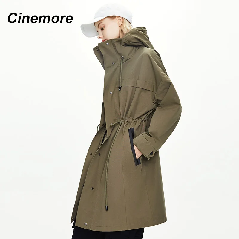 Cinemore 2020 m. Rudenį Naujų tranšėjos paltai moterims įrankiai švarkelis atsitiktinis palaidų Moterų apsiaustai juosmens lieknėjimo mados ilgai viršutinių drabužių siuvimas