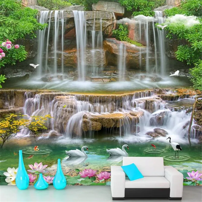 Custom didelių 3D tapetai freskomis HD gamtos peizažai krioklys 3D kraštovaizdžio tapyba kambarį, TV foną sienos