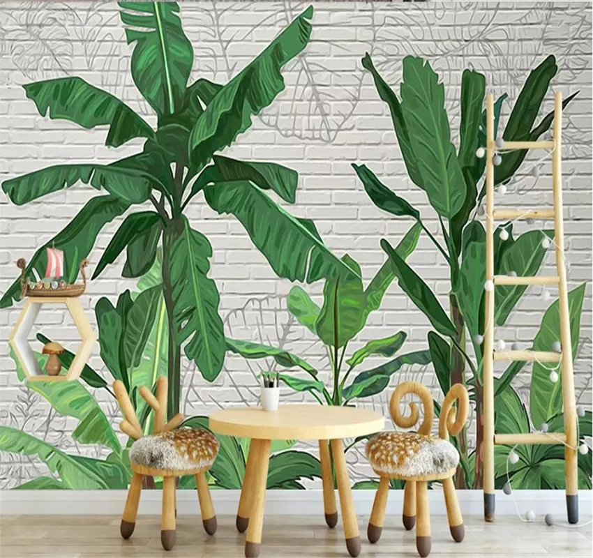Custom tapetai, freskos aukštos kokybės atogrąžų bananų lapų mūrinis gyvenamasis kambarys, kavinė fono sienos 3d tapetai