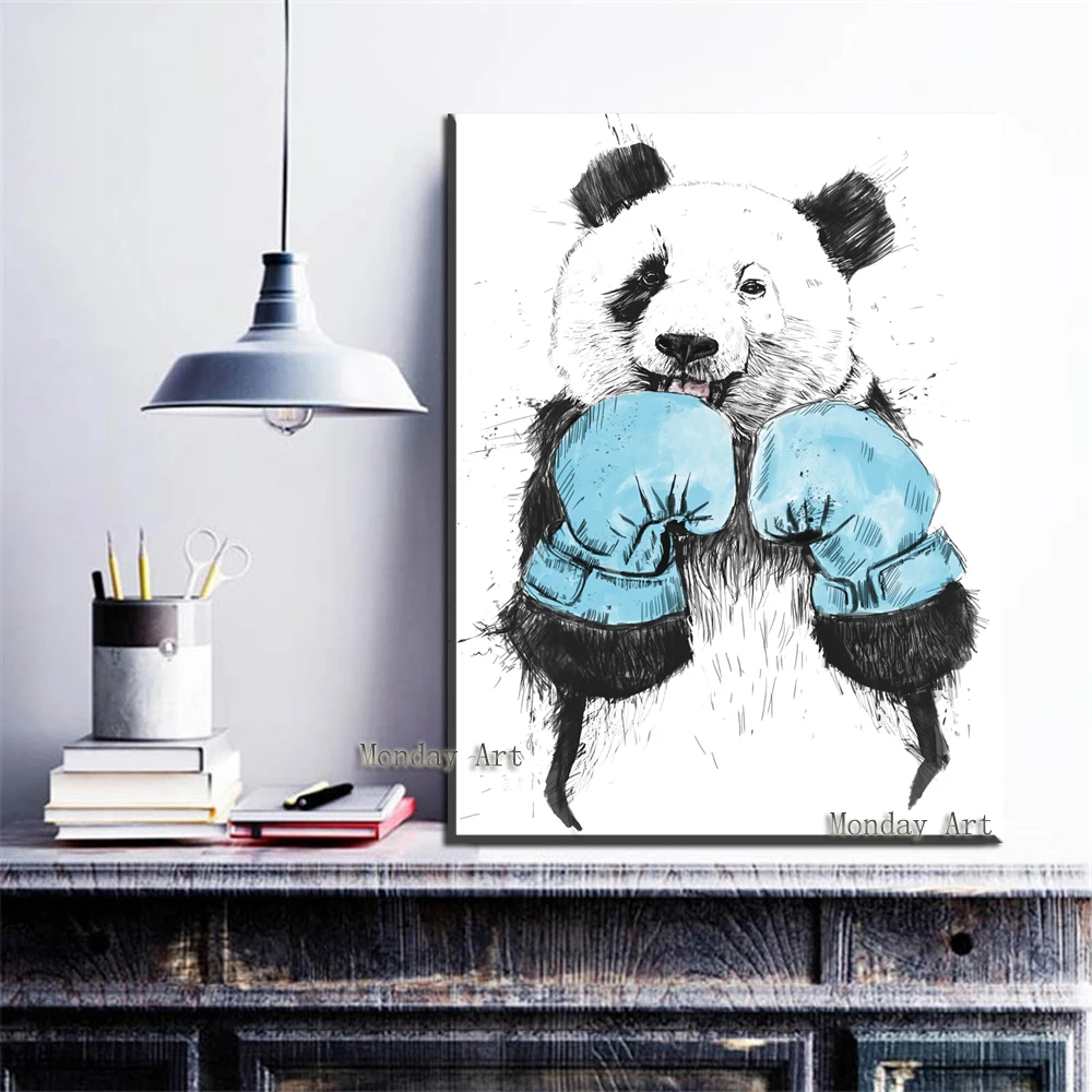 Drobė, aliejus, tapyba Šiuolaikinio Namų Dekoro Sienos Meno vertus, dažytos Juoda Ir Balta kunfu Panda Bokso panda už vaiko kambarys gyvenamasis kambarys