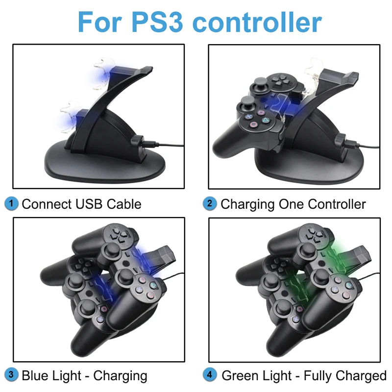 Dual Imti PS3 LED Lemputė USB Charging Dock Stovas, Kroviklis, Skirtas 