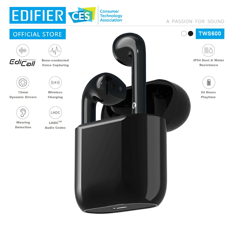 EDIFIER TWS600 Tiesa wirless kaulų atlikti triukšmo slopinimo technologiją, ausinių HD skambinkite LHDC HD kokybės garsas, Belaidžio ryšio mokesčio