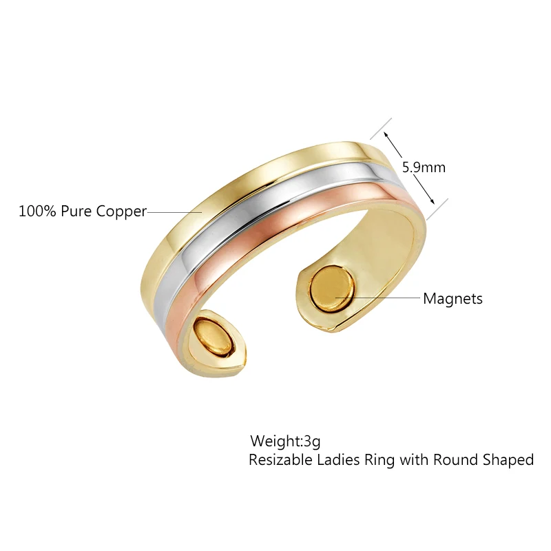 Escalus Vestuvių Juostas, Klasikiniai Magnetiniai Moterų Keičiamo Dydžio Aukso Spalvos Žiedas 3-Tono Spalvos Moterų Magnetas Mados Žiedai, Papuošalai Žavesio