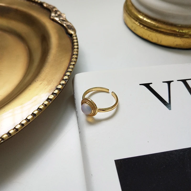 GHIDBK 925 Sterlingas Sidabro Geometrinis Opals Akmens Žiedai Pareiškimą Classic Reguliuojamas Žiedai Moterų Gatvės Stiliaus Žiedas Prašmatnus Papuošalai