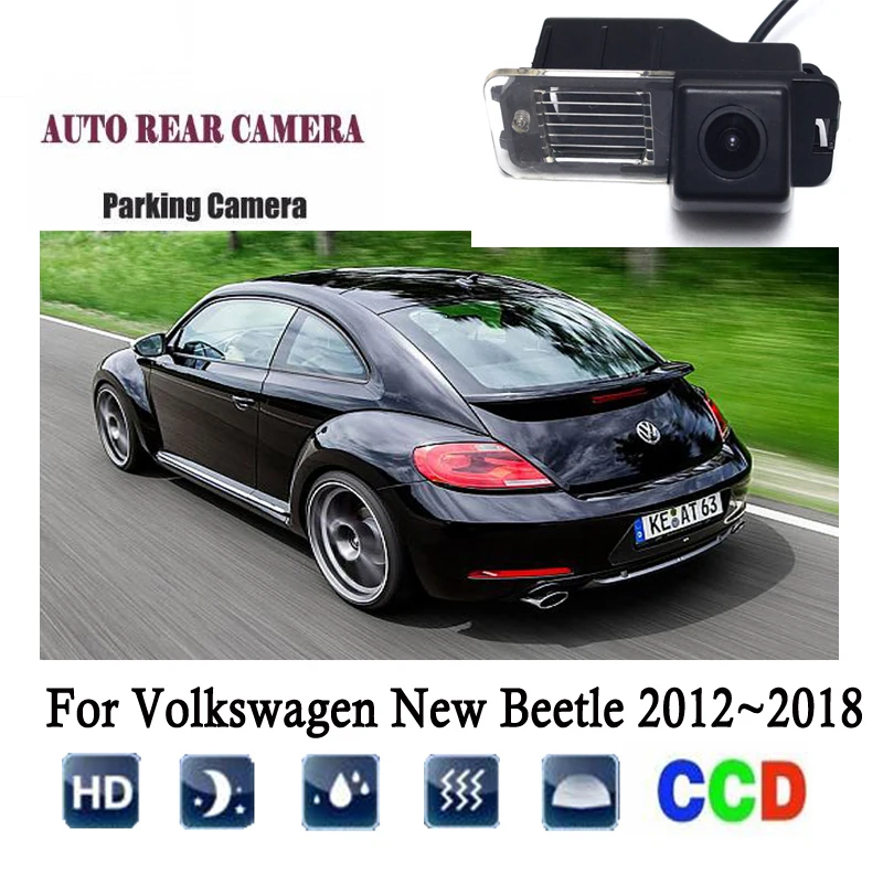 Galinio vaizdo Kamera Volkswagen New Beetle 2012~2018 CCD Naktinio Matymo Atvirkštinio Atsarginę Kamerą (Galinio vaizdo Kamera licencijos plat Fotoaparatas