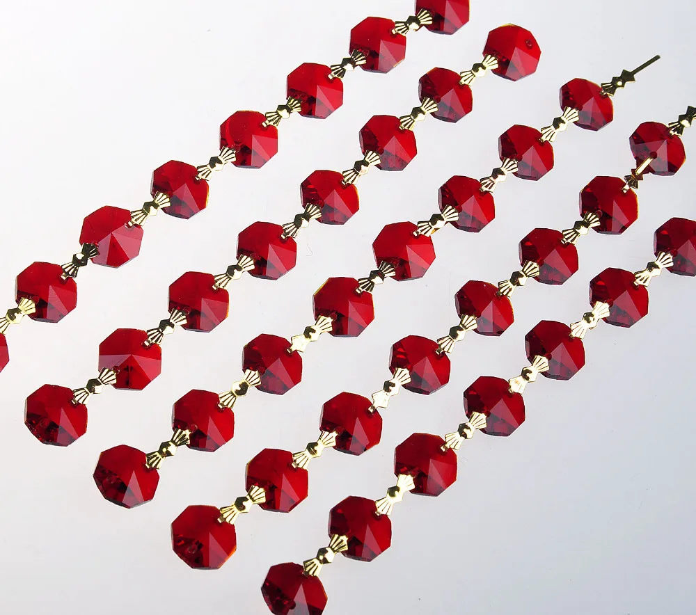 Girlianda Chakra Spectra 3 Pėdų Raudona Prizmės Stiklo Kristalų Aštuonkampis Granules, kaip 14mm Vestuvių Šviestuvo Dalys Suncatcher Vaivorykščių M02050-1
