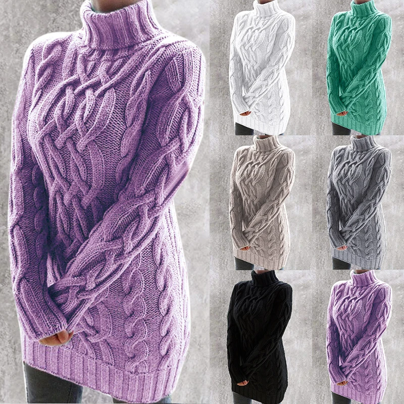 Golfo Long Sleeve Sweater Dress moteriški megztiniai Prarasti Tunika Megztiniai (Puloveriai Atsitiktinis Megztinis Megztas Sukneles atnaujinti