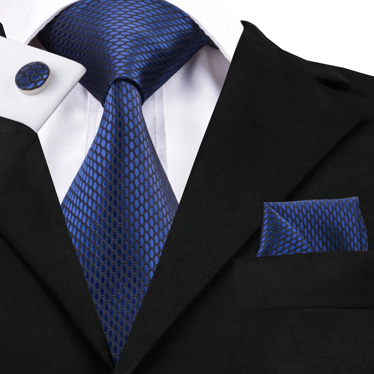Hi-Tie Vyrai Kaklaraištis Dizainerių Mados šilkiniai Kaklaraiščiai Rinkinys Vyrams Necktie 8,5 cm Royal Blue Kaklaraištis ir Kišenėje Aikštėje rankogalių segtukai Set C-1511