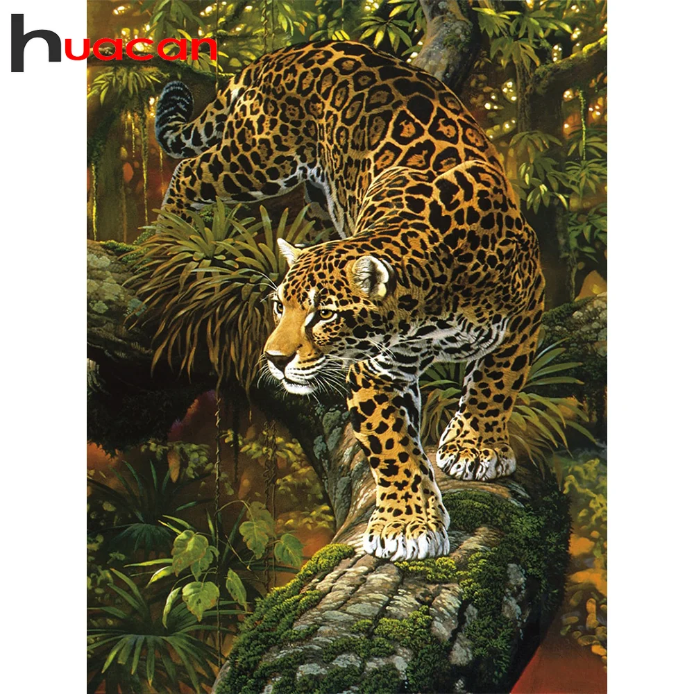 Huacan Diamond Tapybos Leopard Kryželiu Medžio Diamond Siuvinėjimo Mozaikos Gyvūnų, Laukinių Sienų Lipdukai Rankų Darbo Dovana