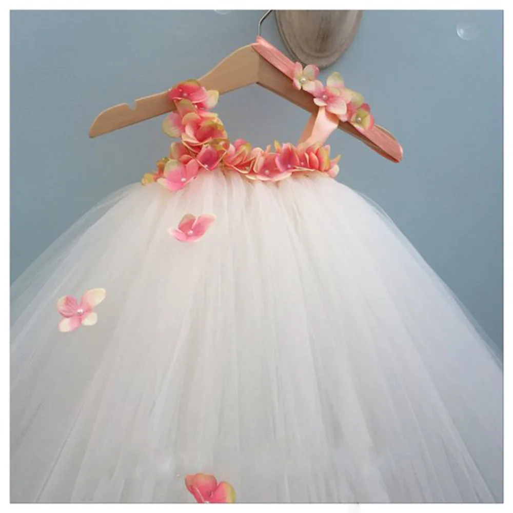 Hydrangea Gėlių Princesė Suknelė Mergaitėms, Vaikams, Kelio Ilgis Gimtadienio Tutu Suknelė Purus Merginos Vestuvinė Balta Suknelė Vestido