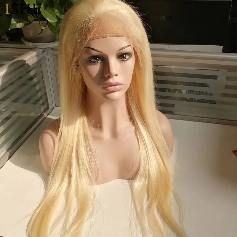 ISHE Plaukai Tiesūs 613 Blond visiškai nėrinių žmogaus plaukų perukai Ne Remy Plaukų Brazilijos Perukas Kūdikio Plaukų Prieš Nupeštos Valsčiaus 150% Tankis