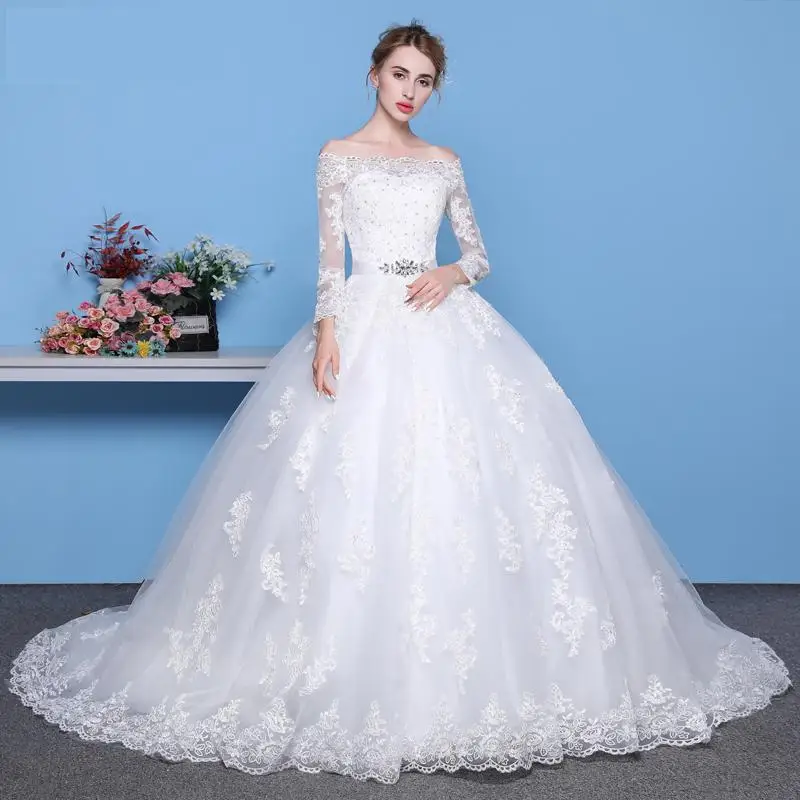 Ilgomis Rankovėmis, Vestuvių Suknelės, 2021 Princesė Nėrinių Vestuvių Nuotaka Chalatai Prabangių Senovinių Nuo Peties Chalatas De Mariage