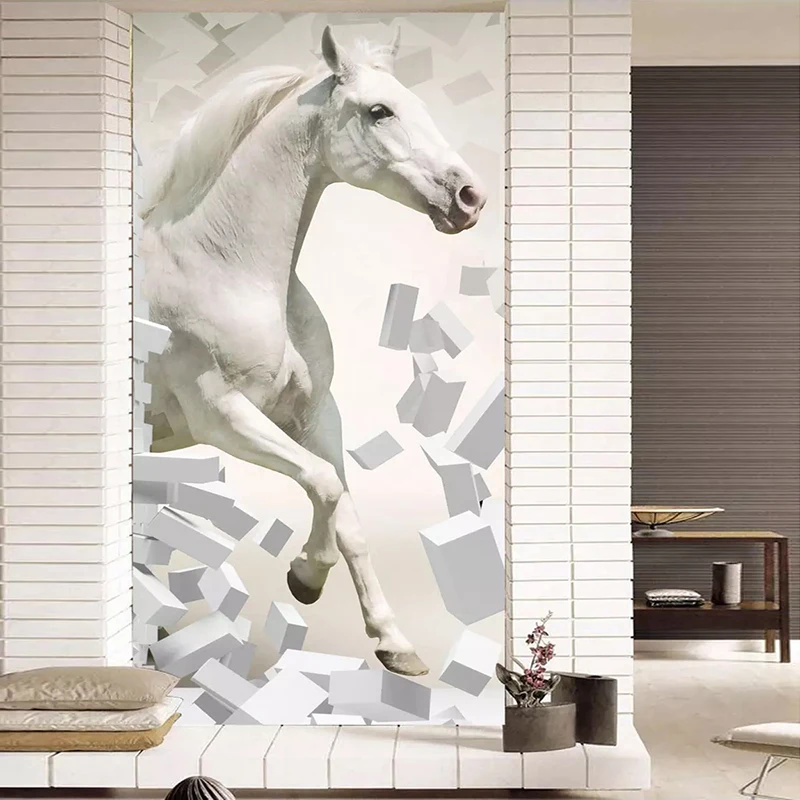 Individualizuotos Fono paveikslėlį 3D Stereoskopinis Iškilumo Balto Žirgo Šiuolaikinės Kūrybos Freskos Kambarį Įėjimo Koridorius Foto tapetų