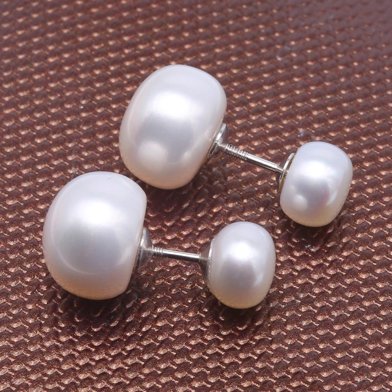 JYX Natūralių Gėlavandenių Perlų Auskarai Smeigės 925 sidabro dvipusis Auskarai Moterims (7.5-11mm Perlai)