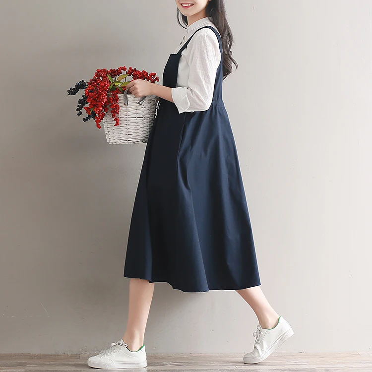 Japonijos Derliaus Moterų Atsitiktinis Dirželio Ilgio Suknelės Korėjos Mados Mori Mergina Mielas Slim Rankovių Tvarstis Suspender Suknelė Plius Dydis
