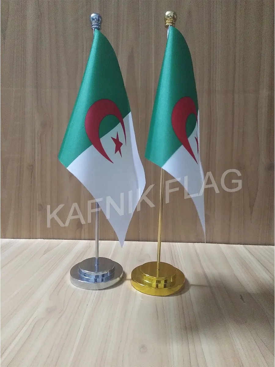 KAFNIK,Alžyras Biuro stalas stalas vėliava su aukso arba sidabro spalvos metalo stiebo pagrindo 14*21cm šalies vėliavos nemokamas pristatymas