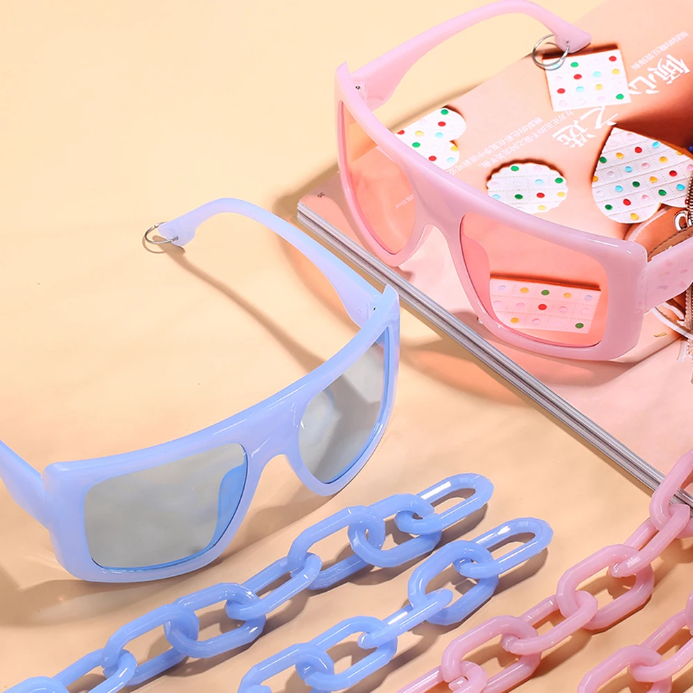 Kachawoo didelis rėmo akiniai nuo saulės moterims vasarą akiniai vyrai su akiniais, grandinės candy spalva juoda ruda rožinė karšto pardavimo lašas laivas