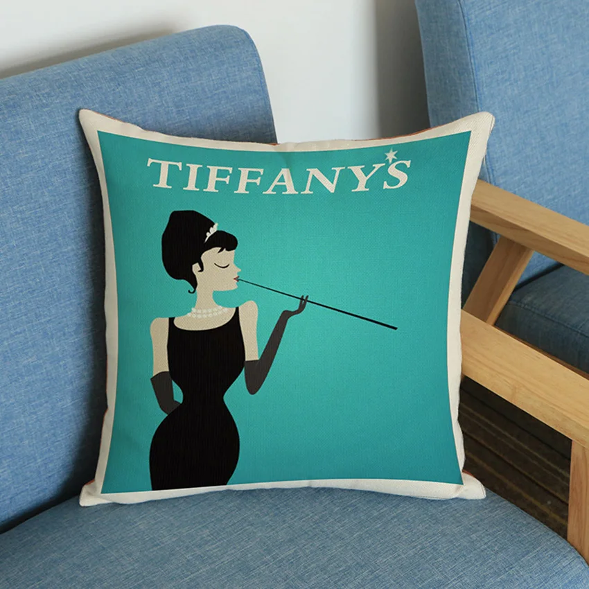 Klasikinis Audrey Hepburn Pusryčiai pas Tiffany Spausdinti Pagalvėlė Padengti Derliaus Medvilnės Skalbiniai Žalia Plakatas Namų Dekoratyviniai Pagalvių užvalkalai