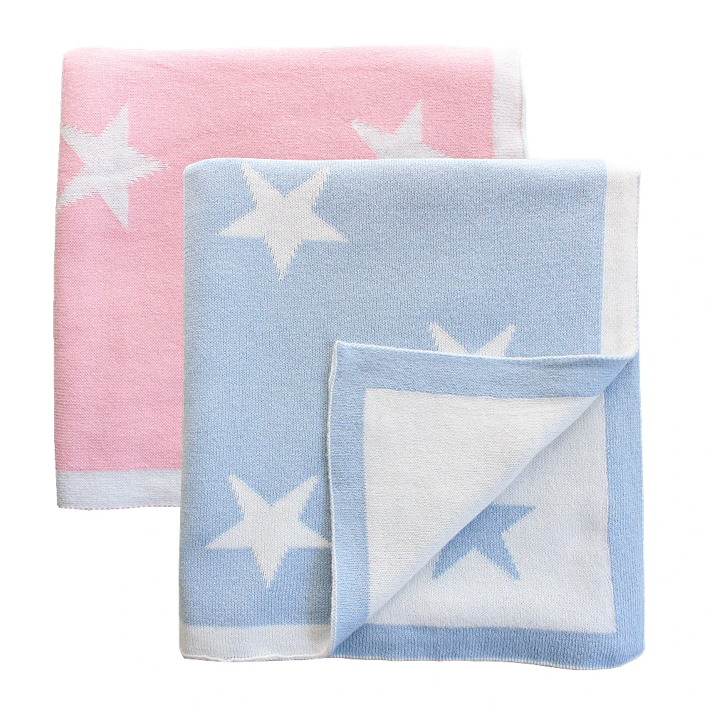 Klasikinis grįžtamasis super minkštos Medvilnės megzti blue star naujagimio priėmimas, antklodė, rožinis megztas Kūdikių Antklodė baby sport dangtis