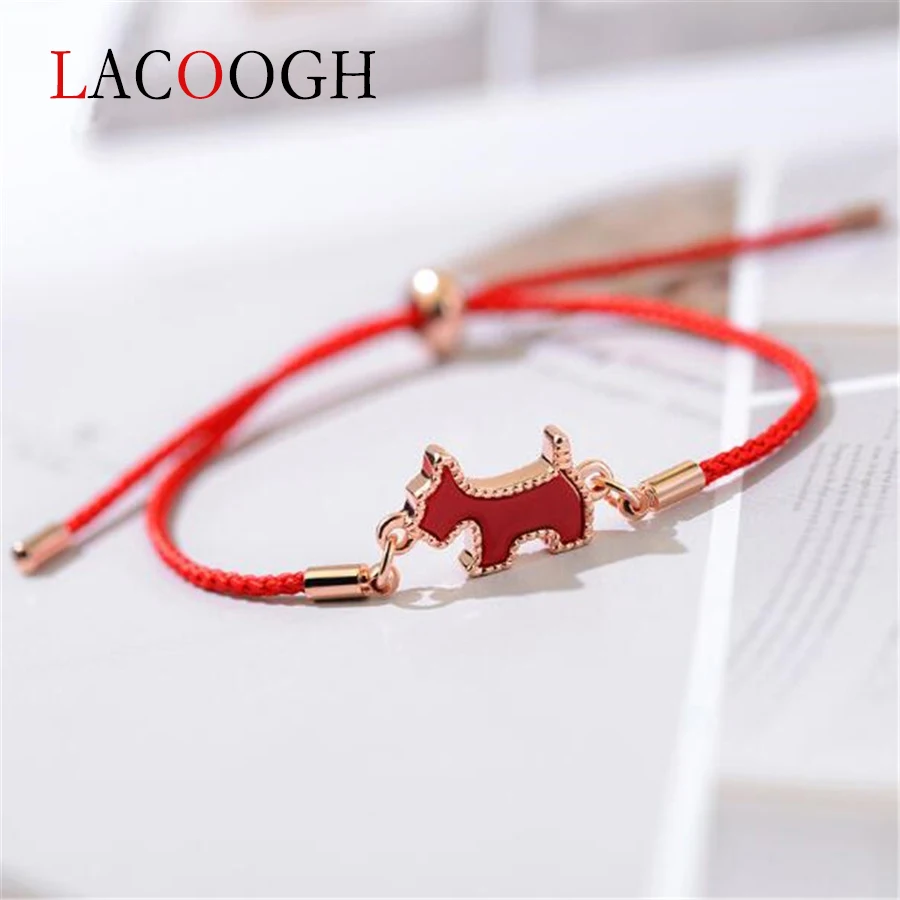 Lacoogh moterų reguliuojamas raudona virvė šuo Neigiamas yra baltosios palaiminimą apyrankę šuo pakabukas 17*10mm genties šiemet n