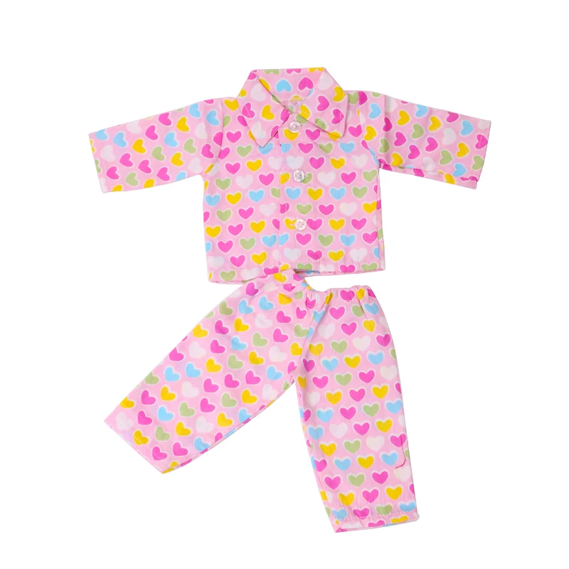 Lėlės drabužių mylinti širdis spausdinti rožinė pižama kostiumas žaislas tinka priedai 18 colių Mergina lėlės ir 43 cm baby doll c414
