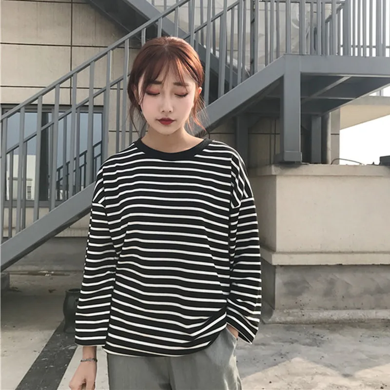 Marškinėliai Moterims, Dryžuotas Patogus Karšto Pardavimo Long Sleeve T Marškinėliai Moteriški Korėjos Stiliaus Ulzzang Moterys Harajuku Drabužius Atsitiktinis Viršūnės
