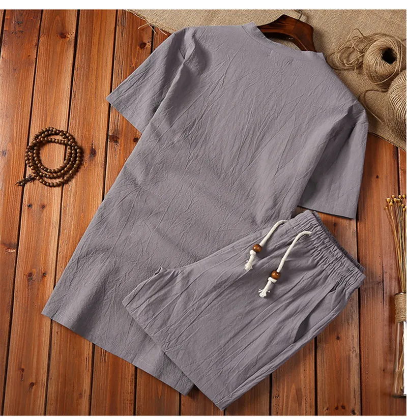 (Marškinėliai + šortai) 2019 m. vasarą vyrams marškinius Vyras Medvilnės ir lino marškiniai trumpomis rankovėmis vyrų mados atsitiktinis marškinėliai vyrams dydis M iki 5XL