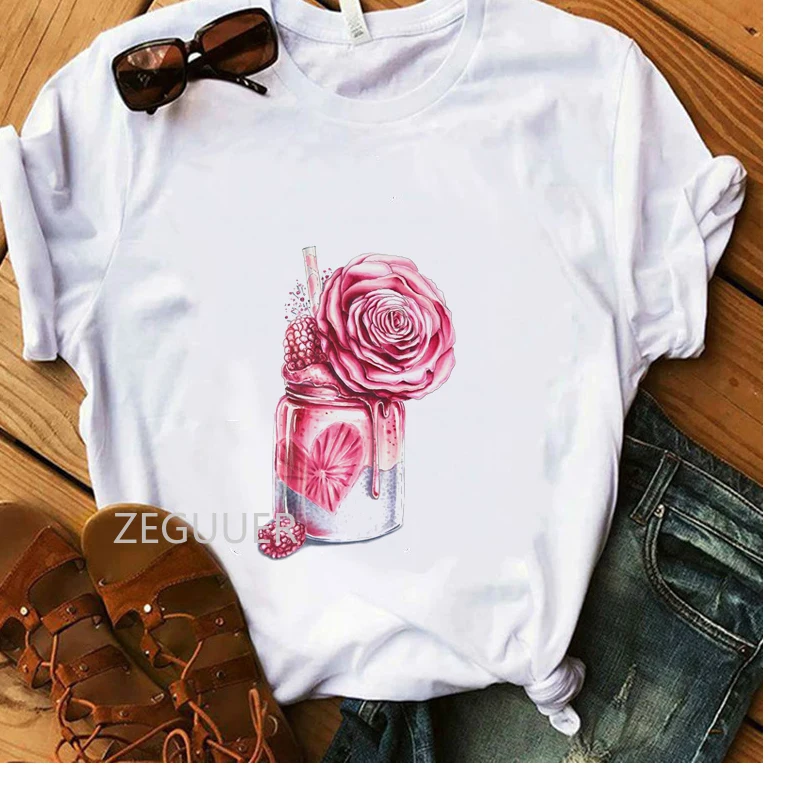 Medvilnės Atsitiktinis marškinėliai Lady Gėlių Ledų Iliustracija Balta Miela T-Shirt Moterims 