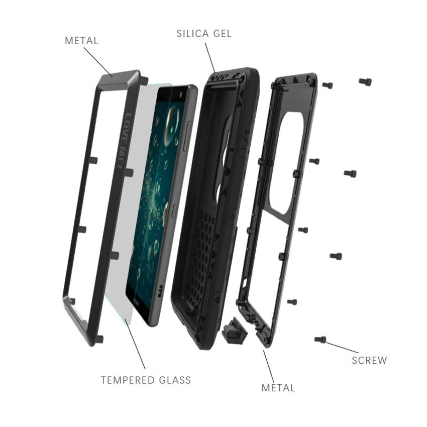 Meilė Mei Metalo Atveju Sony Xperia XZ3 XZ2 XZ1 Kompaktiškas XA2 Ultra 1 10 Plius XZ Premium Šarvai atsparus smūgiams Telefono dėklas Tvirtas Dangtelis