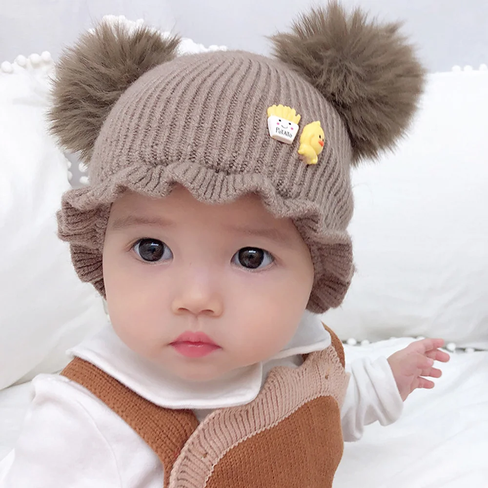 Mielas Pompom Kamuolius Kūdikių skrybėlę Mergaitės Berniukai Žiemą Šilta Megzta kepurė Lauko Dangtelis