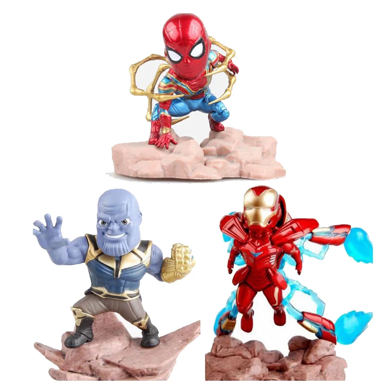 Mini KIAUŠINIŲ Ataka Serija Marvel Spiderman Ironman Thanos Keršytojas Begalybės Karo Geležis Spider 8cm Mielas Paveikslas Modelis, Žaislai Vaikams