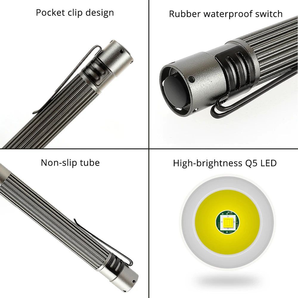Mini LED Žibintuvėlis Nešiojamų Pen Šviesos Kišenėje Įrašą Super Šviesus Vandeniui Aliuminio Lydinio Žibintuvėlis, Maitinamas 2 AAA Baterijos