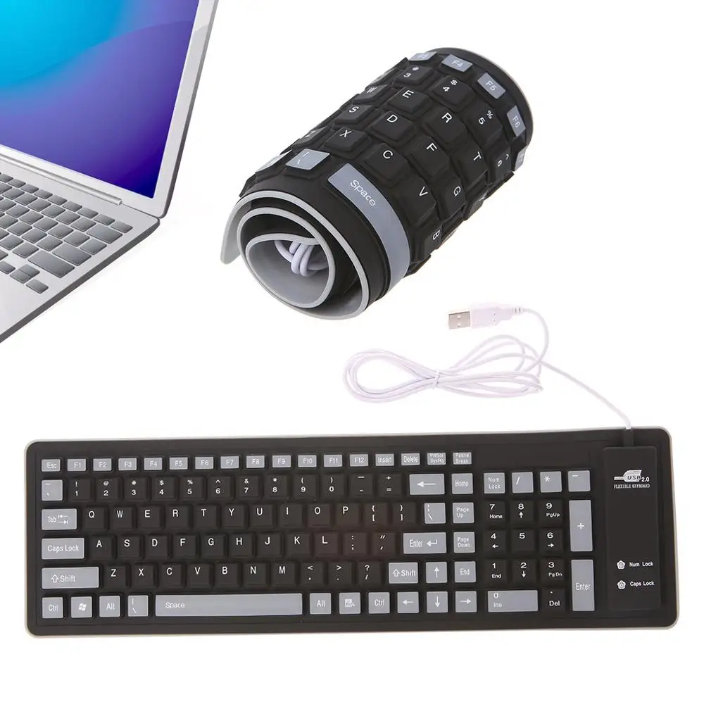 Minkštas ir patvarus, patogus touch Sulankstomas Klaviatūra atspari Vandeniui USB Laidinė Klaviatūra 103 Klavišai Minkšto Silikono Klaviatūra