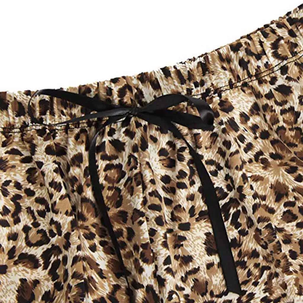 Moterims Miego Lounge Pajama Nustatyti Sleepwear Vasaros Pyjama Femme Mielas Nėriniai, Leopardas Spausdinimui V-Kaklo, Apatinio Trikotažo Ir Šortai Pajama Set *