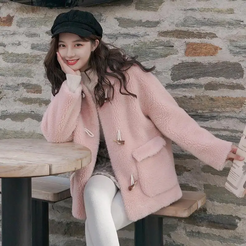 Moterys, Nauja Rudens Žiemos Naujų Korėjos Storio Garso Signalo Mygtuką Kišenė Ėriukų Kailio Outwears Derliaus Moterų Šiltas Plius Dydis Dirbtiniais Kailiais Striukė Kailis