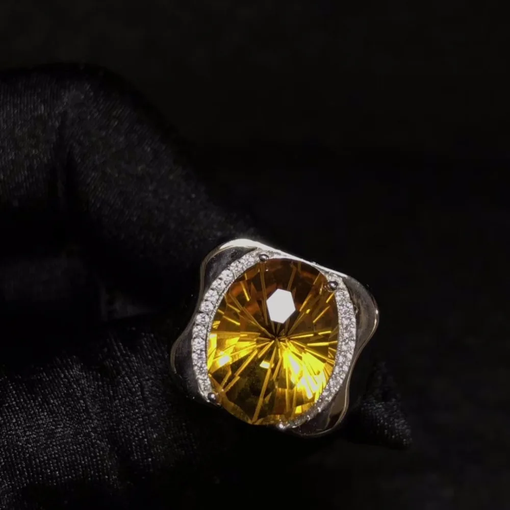 Natūralus citrinas rašė vyrų žiedas, gražus perlas iš Brazilijos, 925 sterlingas sidabro, tikslumo gamybos
