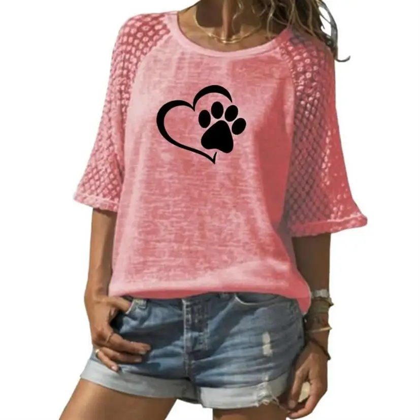 Nauja Mada, T-Marškinėliai Moterims ŠUNS LETENĄ Gyvūnų Spausdinti Nėrinių Įgulos Kaklo Marškinėliai T-Shirt Moterų Plius Dydis Viršūnės Vasarą Mielas Kyliejenner