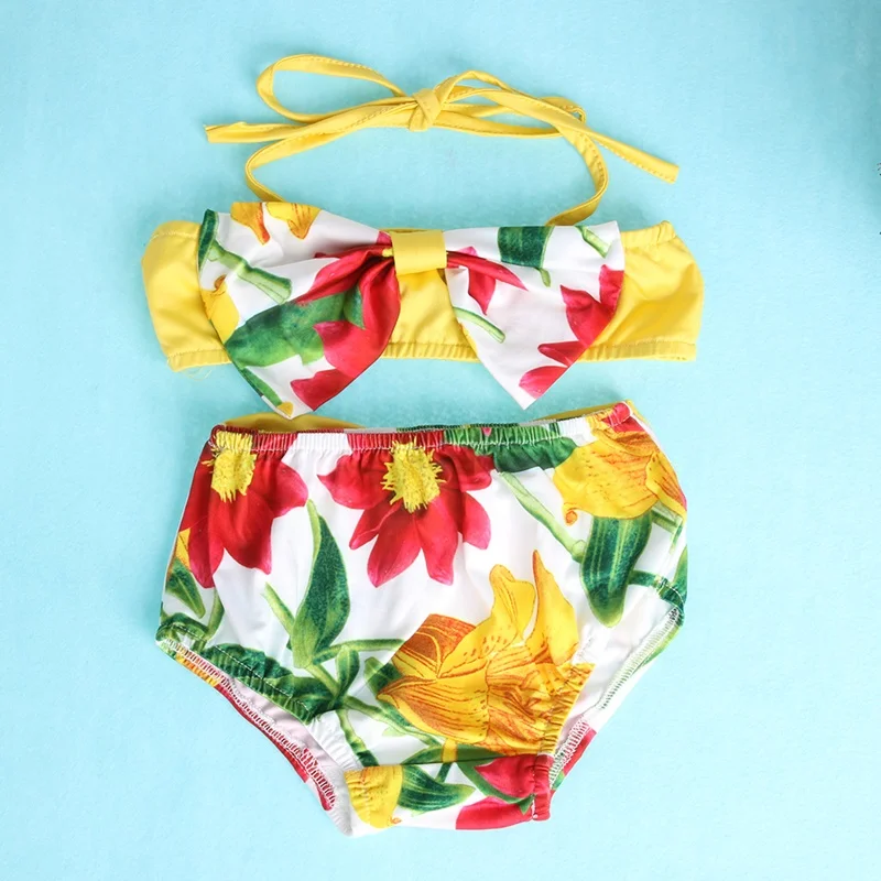 Nauja Vasaros Vaikai Baby Girl Drabužius 2 Vnt Rinkiniai Mielas Lankas Gėlių Dirželis maudymosi kostiumėlį Viršūnes+trumpas Kelnes Kietas Paplūdimio Eiti Maudytis Atostogų 1-5Y
