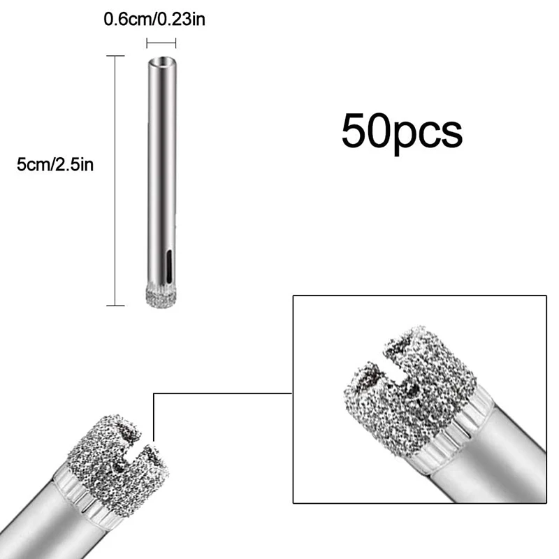 Naujas 50Pcs Diamond Padengtas Grąžtas Nustatyti 6mm Diamond Nulenkti Skylę Pamačiau Plytelių, Stiklo, Keramikos, Porceliano, Marmuro