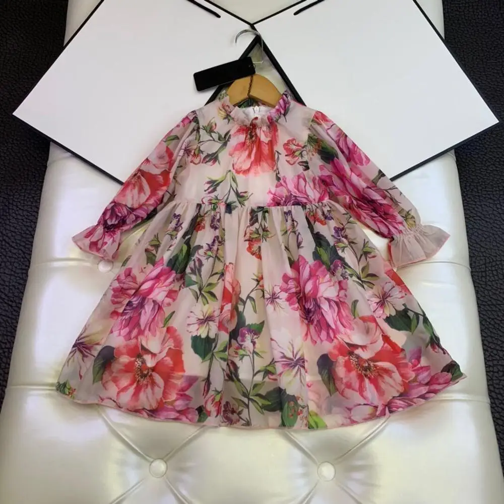 Naujas Aukštos Kokybės Merginos vestidos 3D Gėlių, Rožių Gimtadienis Cosplay Mėlyna Suknelė Vaikas Kostiumas Mergaitėms Gėlių Princesė Šifono Suknelė