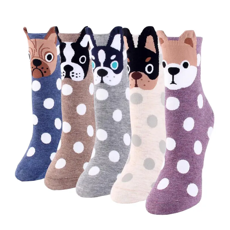 Naujas atvykimo moterų animacinių filmų kojinės 5pairs/daug rudens-žiemos spalvinga crazy gyvūnų kojinės panele ir moterų juokinga medvilnės kojinės šuo