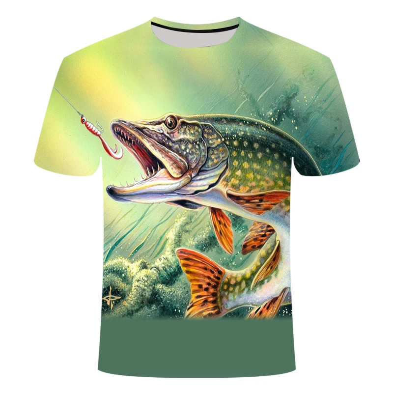 Naujas Žvejybos Marškinėliai Stilius Atsitiktinis Skaitmeninis Žuvų 3D Print T-shirt Vyrai Moterys Marškinėlius Vasaros Trumpas Rankovės O-kaklo Viršūnes&Tees Vaikų